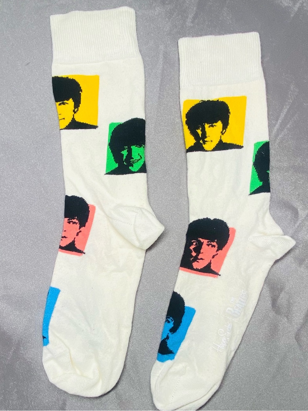 Happy Socks x The Beatles 'Retro Silhouettes' White Crew Socks.